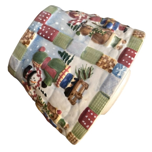 Ceramic YANKEE CANDLE SHADE Quilt Snow Winter Snowman ~ 3” Tall - Picture 7 of 10